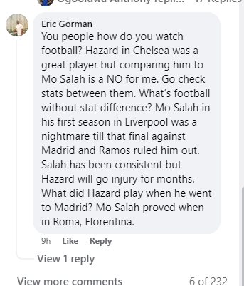 Mo Salah is better than prime Hazard a fan said