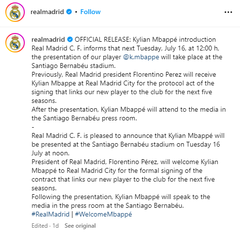 kylian mbappe presentation date at madrid